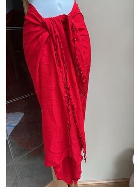 Bright Red ladies Sarong . EUC
